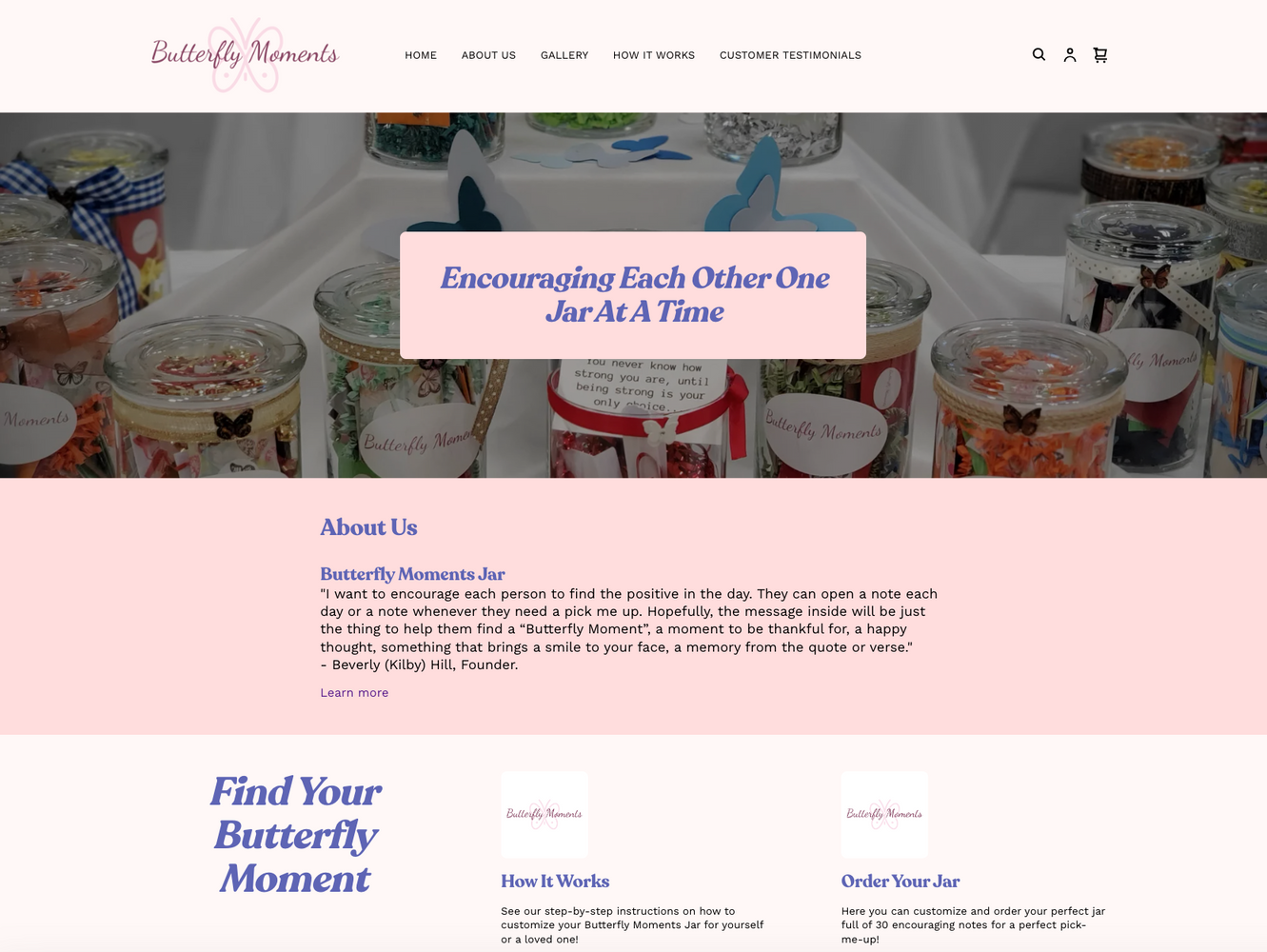 website design of butterfly moments